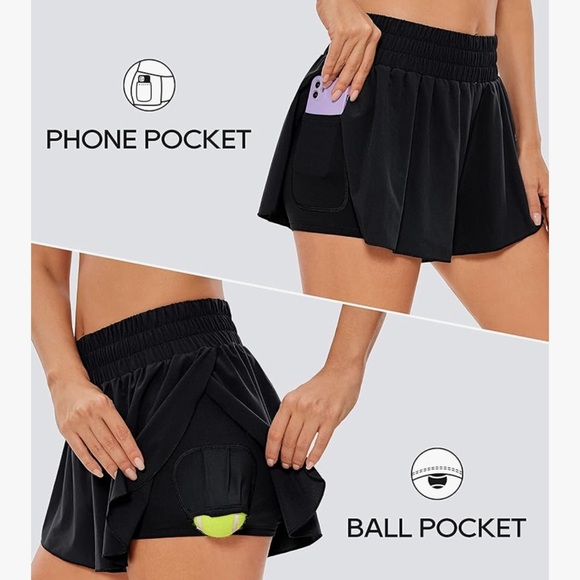 CRZ YOGA 2 in 1 Flowy Running Shorts- Black - Picture 3 of 6